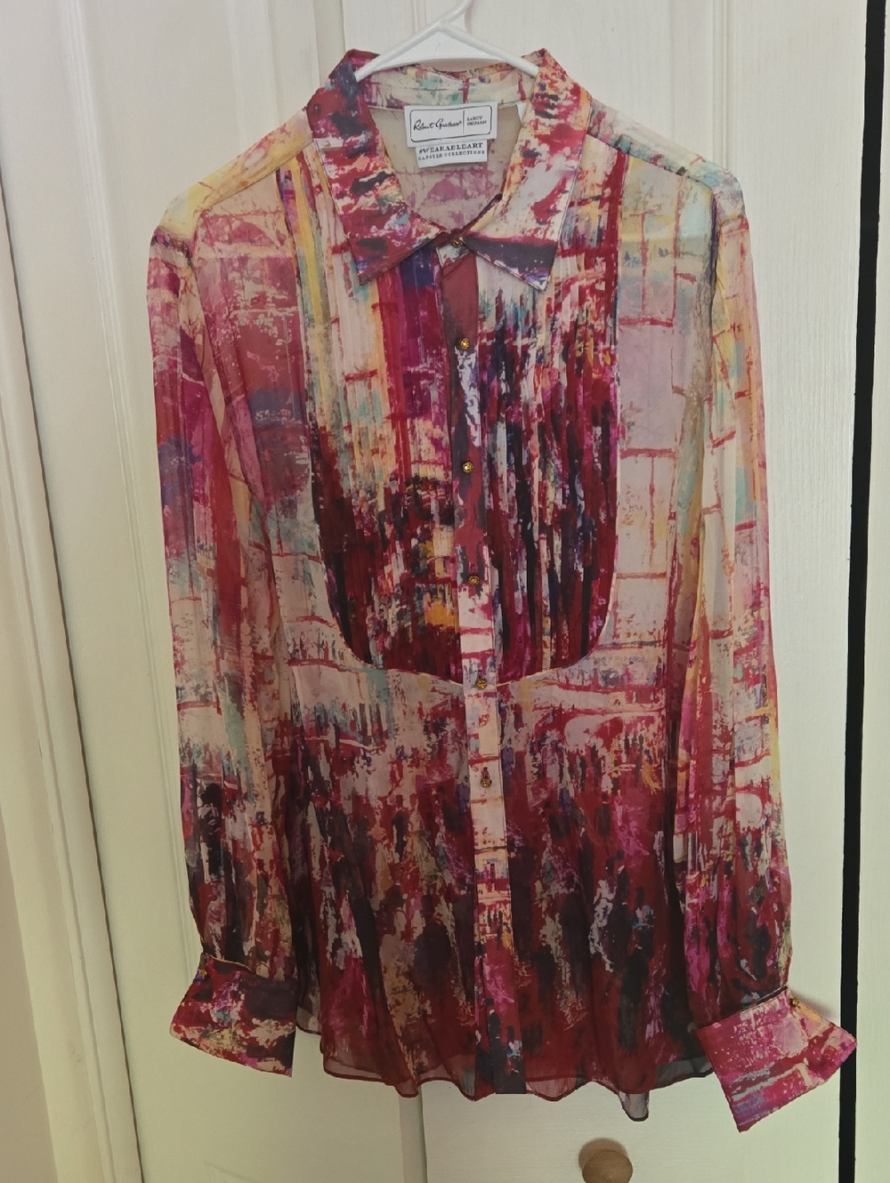 Robert Graham Multicolor Abstract Silk Button-Up Blouse